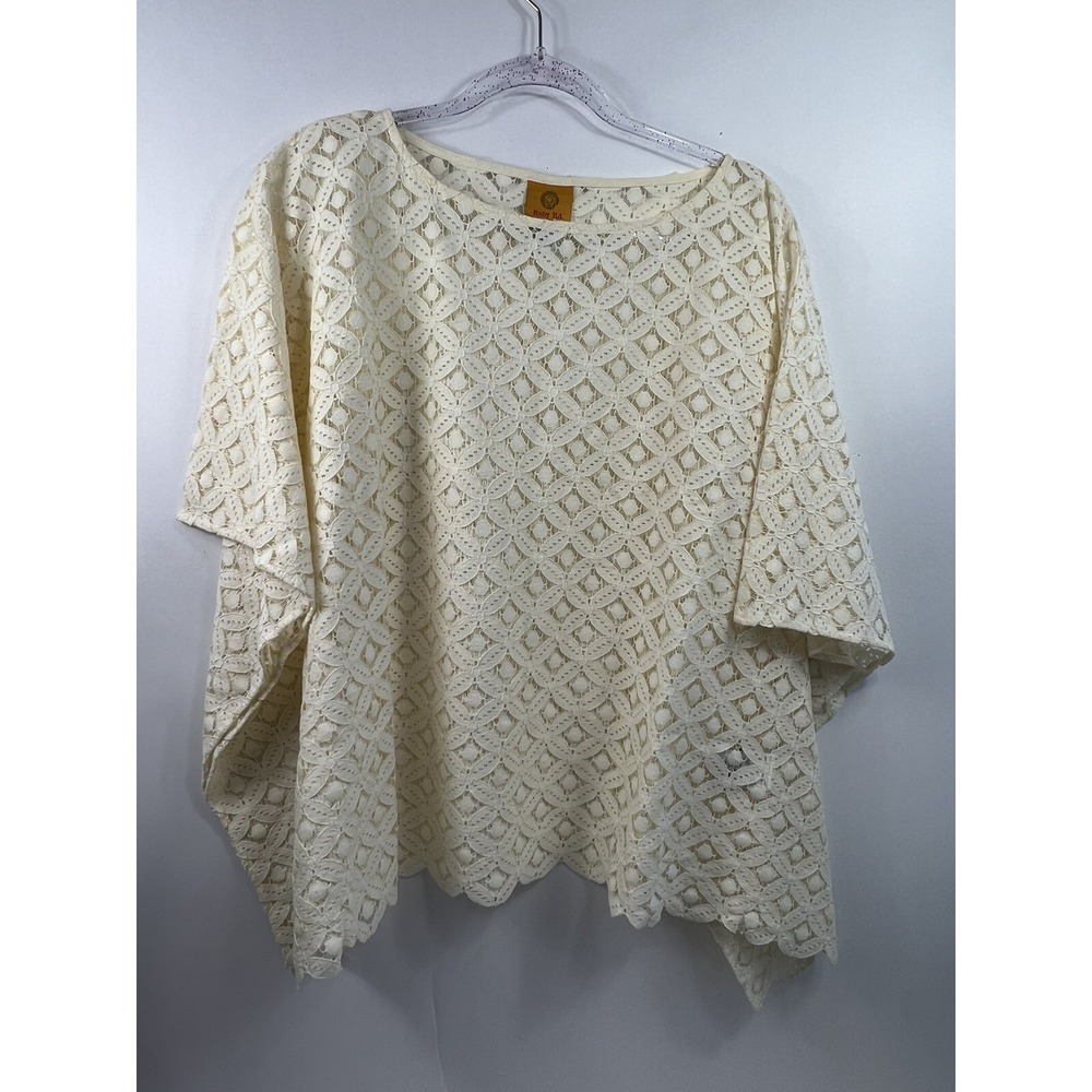 Ruby Rd. Poncho Top Women's Size M Cream Lace Pullover Kimomo